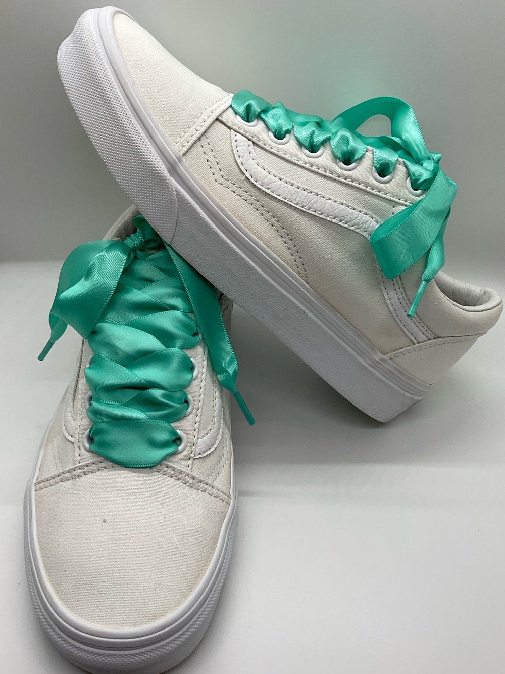 VANS Off The Wall Classic OLD SKOOL Skateboard Sneakers White Mint Laces 6M 7.5W